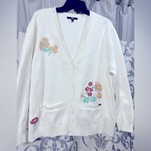 EUC Vans White Embroidered Floral Cardigan Sweater Size M/L